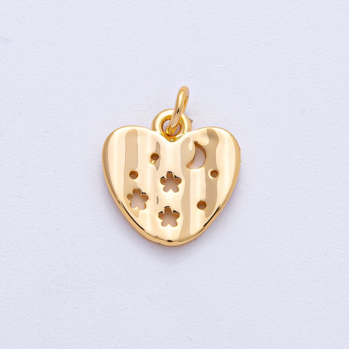 18k Gold Filled 14.3mm Dreamy Puffy Heart Charm Cutout Flower and Moon Pendant DIY Jewelry Supply Finding Necklace Bracelet Design | AK-013