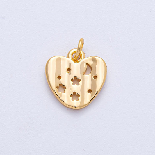 18k Gold Filled 14.3mm Dreamy Puffy Heart Charm Cutout Flower and Moon Pendant DIY Jewelry Supply Finding Necklace Bracelet Design | AK-013
