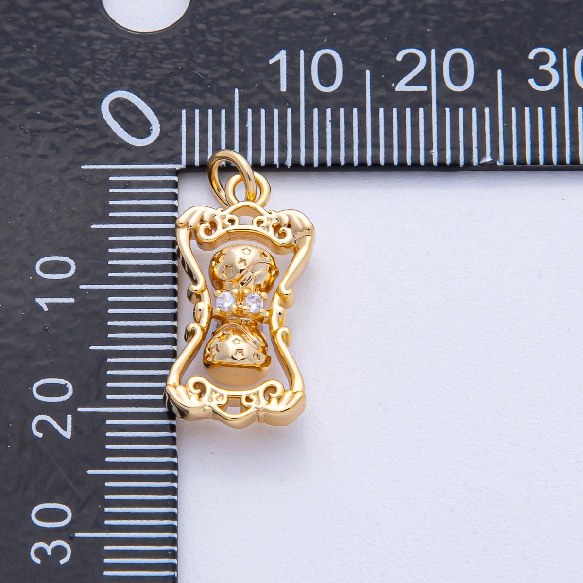 18K Gold Filled 20.6mm CZ Majestic Hourglass Charm Vintage Inspired Pendant for DIY Necklace Bracelet Jewelry Making Supply | AK-014