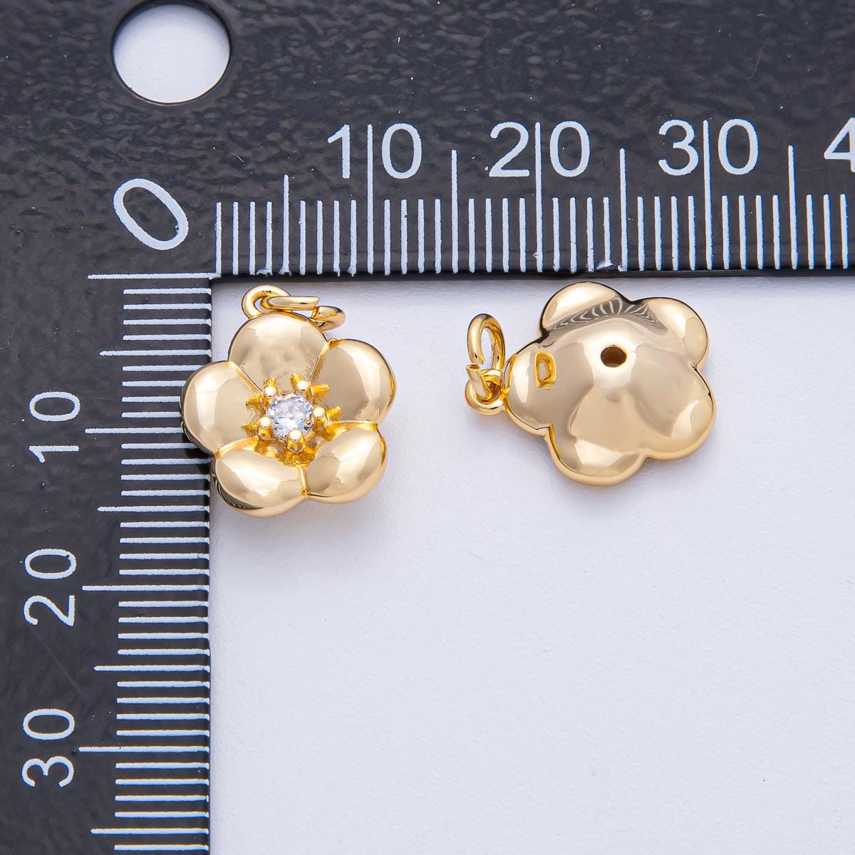 18k Gold Filled CZ Flower Petal Charm Blooming Floral Pendant DIY Jewelry Supply Finding for Necklace & Bracelet | AK-016