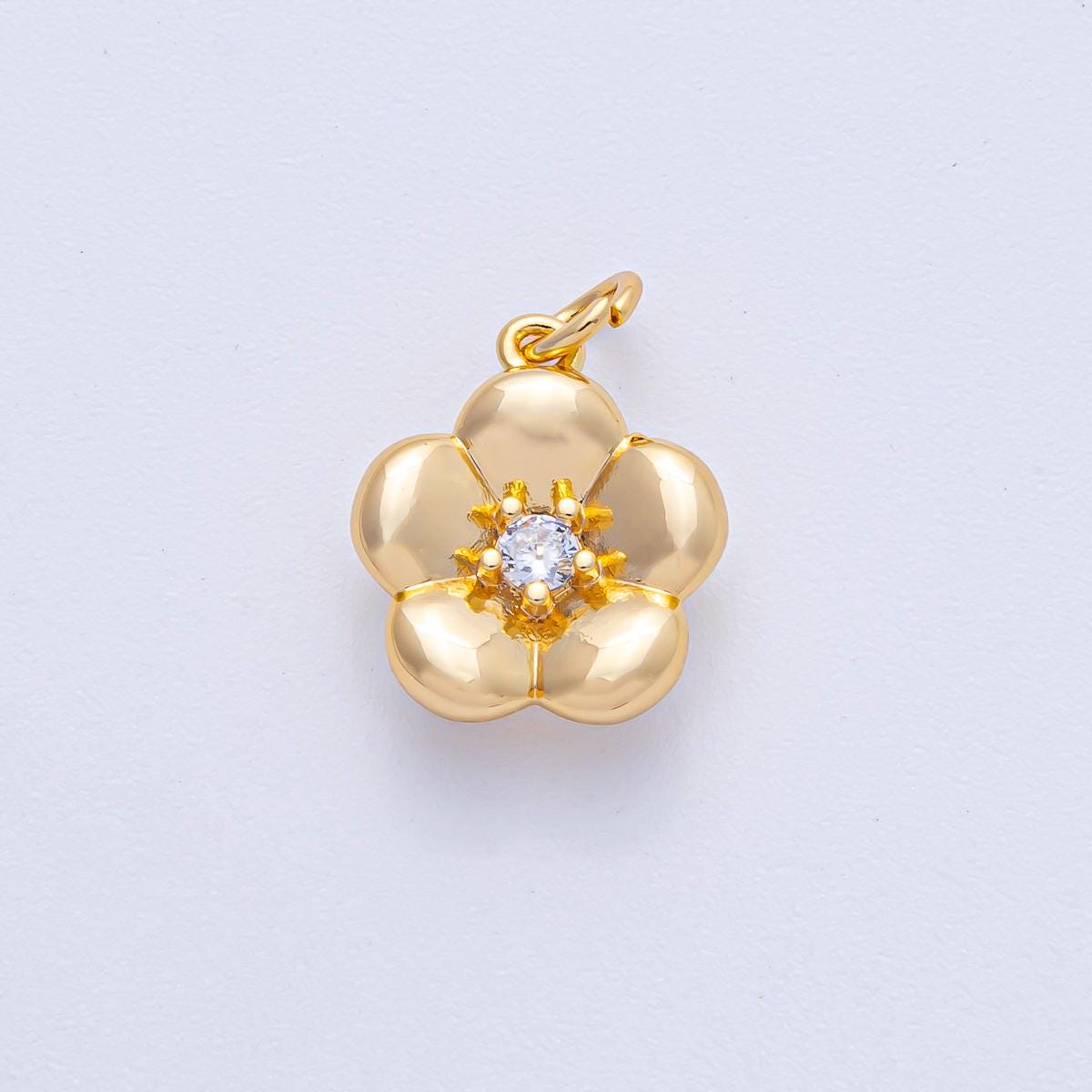 18k Gold Filled CZ Flower Petal Charm Blooming Floral Pendant DIY Jewelry Supply Finding for Necklace & Bracelet | AK-016