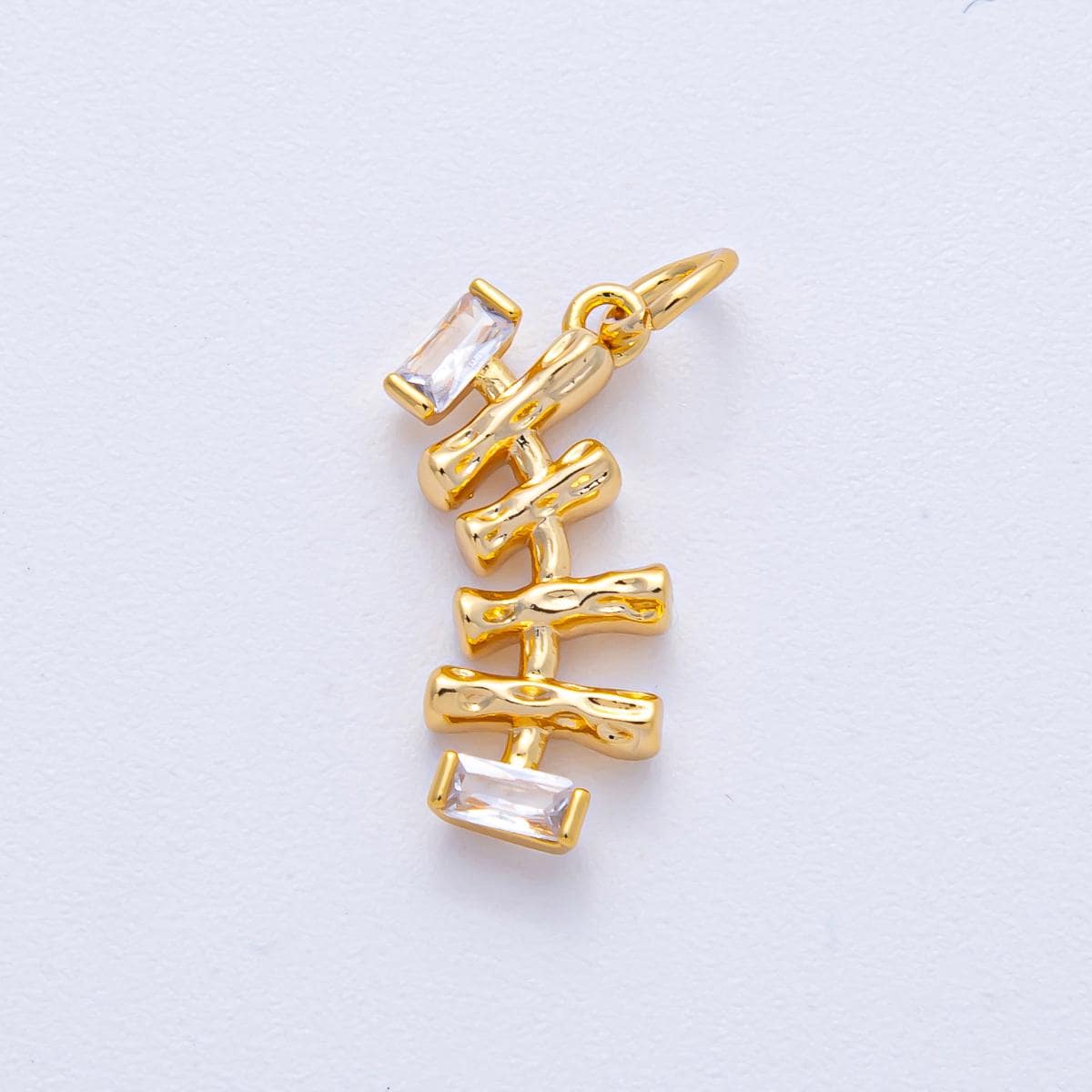 18k Gold Filled CZ Baguette Bar with Wood Cut Textured Design Modern Geometric Pendant DIY Jewelry Supply Finding Necklace Bracelet | AK-017