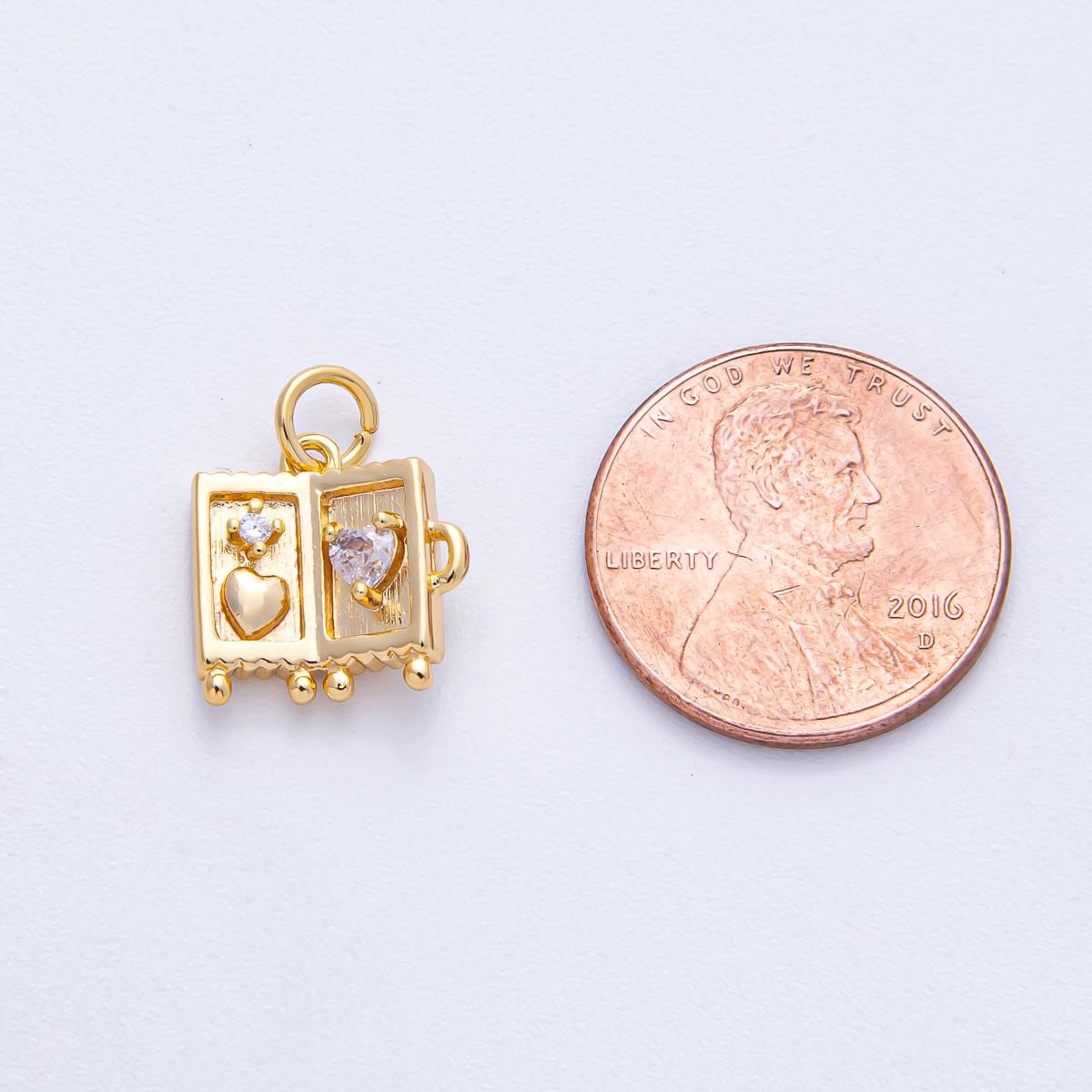 18k Gold Filled CZ 12.5mm Travel Lovers Suitcase Charm Mini Luggage Pendant DIY Jewelry Supply Finding for Necklace Bracelet Design | AK-019