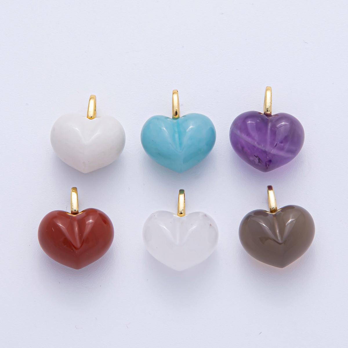 18k Gold Filled 18.3mm Natural Stone Heart Pendant Gemstone Heart Charms DIY Jewelry Supply Finding for Necklace Bracelet | AK-021