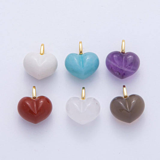 18k Gold Filled 18.3mm Natural Stone Heart Pendant Gemstone Heart Charms DIY Jewelry Supply Finding for Necklace Bracelet | AK-021