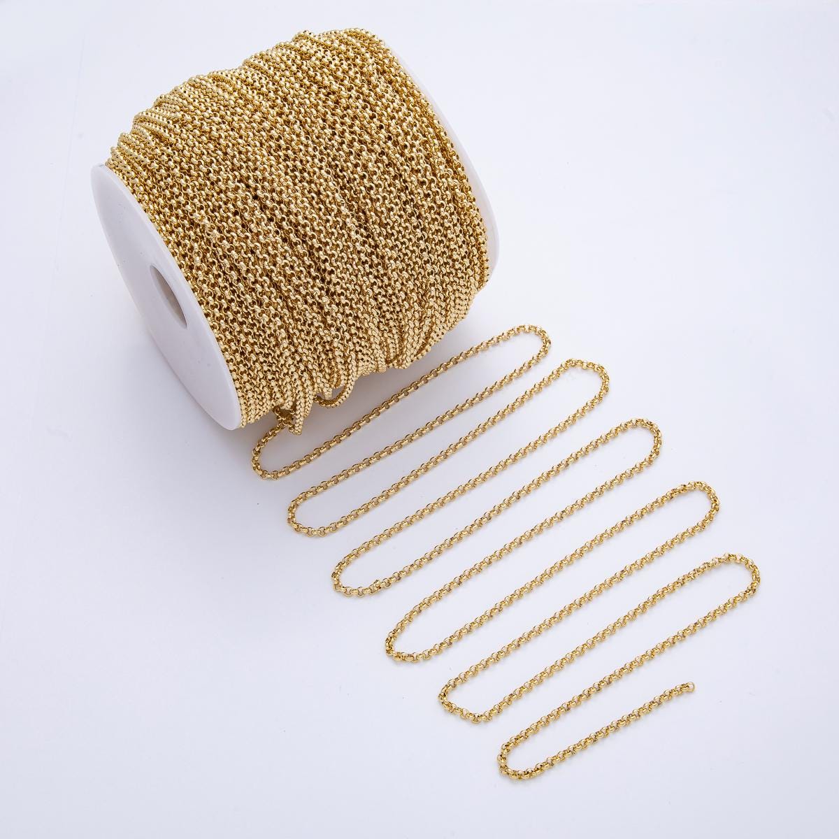 16k Stainless Steel 3mm Gold Rolo Chain Wholesale Bulk DIY Jewelry Supply Finding for Custom Necklace Bracelet Bag Chain | Roll-1806