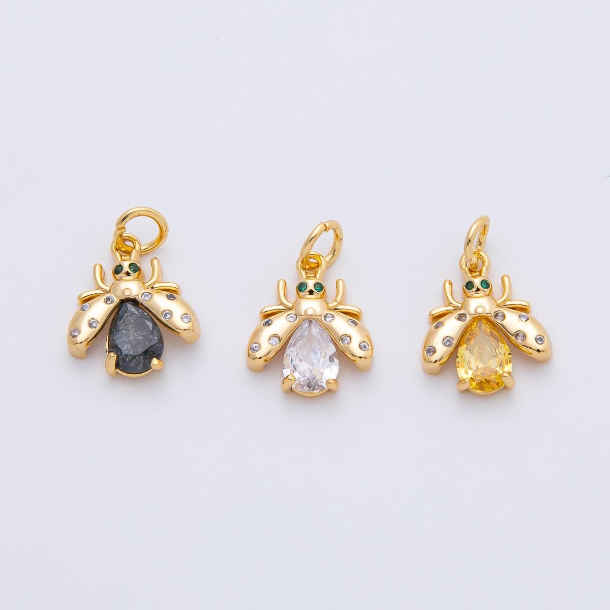 Mini Gold Filled firefly pendant in gold with Black, Yellow, clear CZ stone diy fashion jewelry charm for necklace bracelet earring AF-1481
