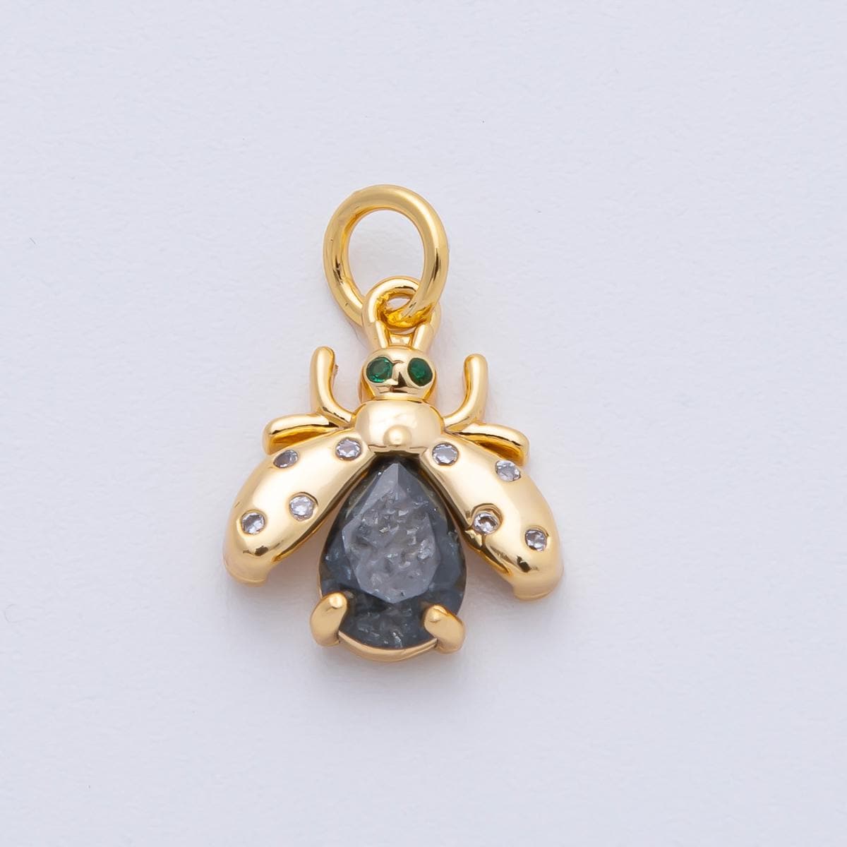 Mini Gold Filled firefly pendant in gold with Black, Yellow, clear CZ stone diy fashion jewelry charm for necklace bracelet earring AF-1481