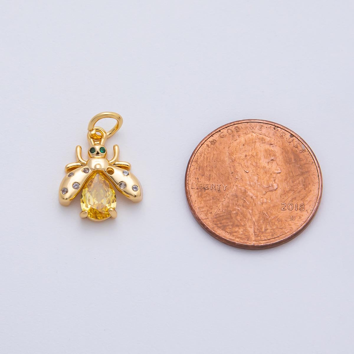 Mini Gold Filled firefly pendant in gold with Black, Yellow, clear CZ stone diy fashion jewelry charm for necklace bracelet earring AF-1481