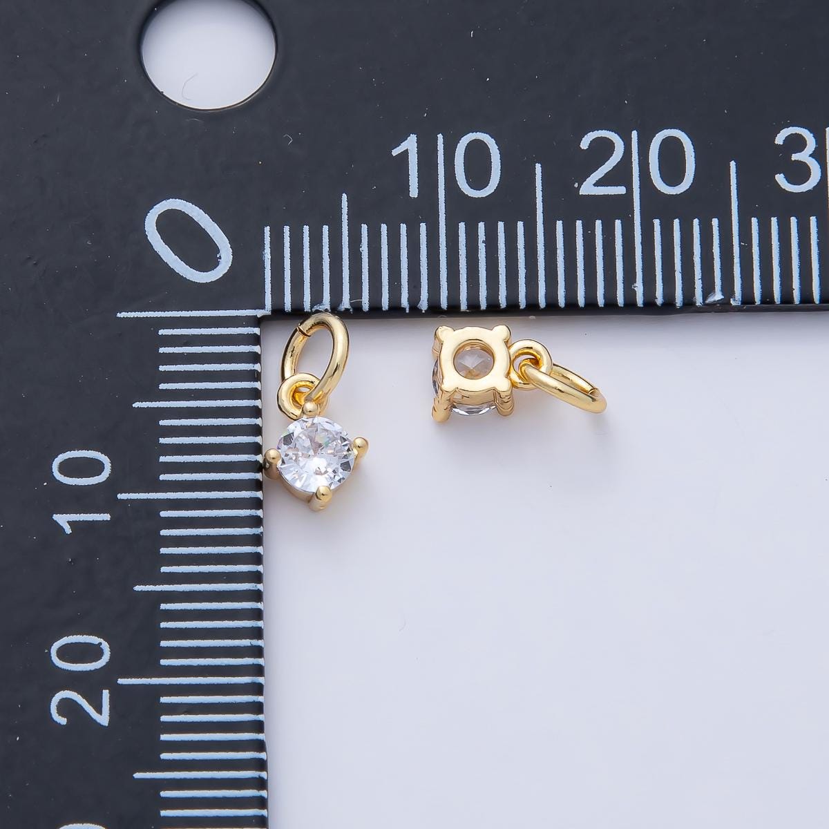 18k Gold Filled 7.3mm Large Clear CZ Crystal Charm Round Mini Luxury Finding DIY Jewelry Supply for Custom Necklace Bracelet | AK-025