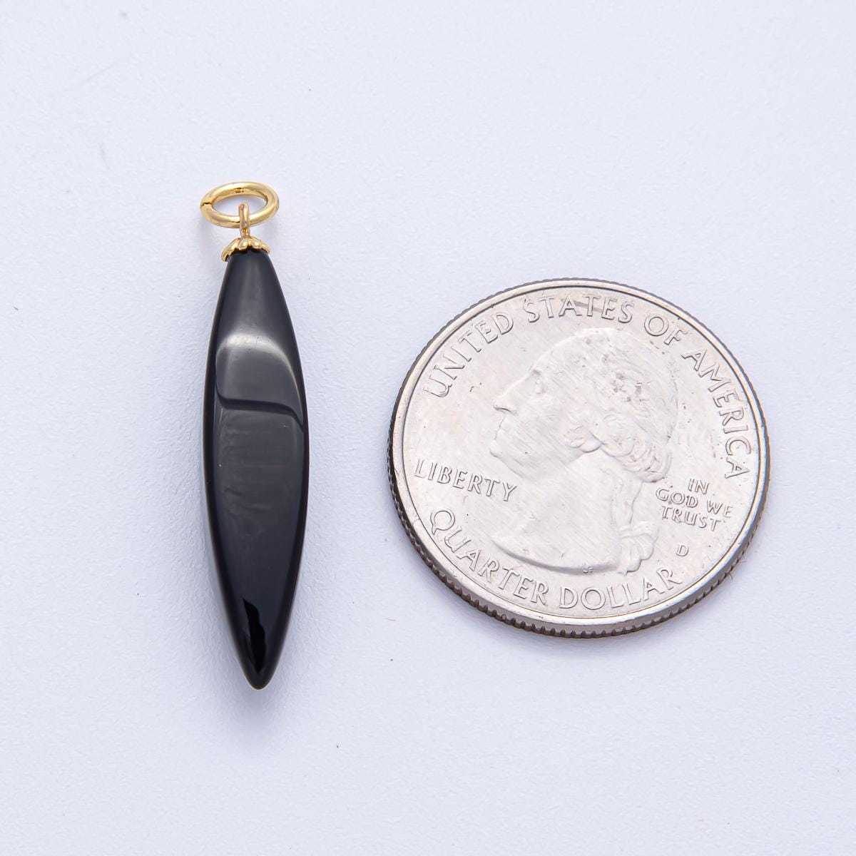 Dainty Oval Black Agate Pendant Natural Geometric Stone Beads Black Gemstone Findings 34x6.8 mm for Cord Necklace Earring Component AK-051