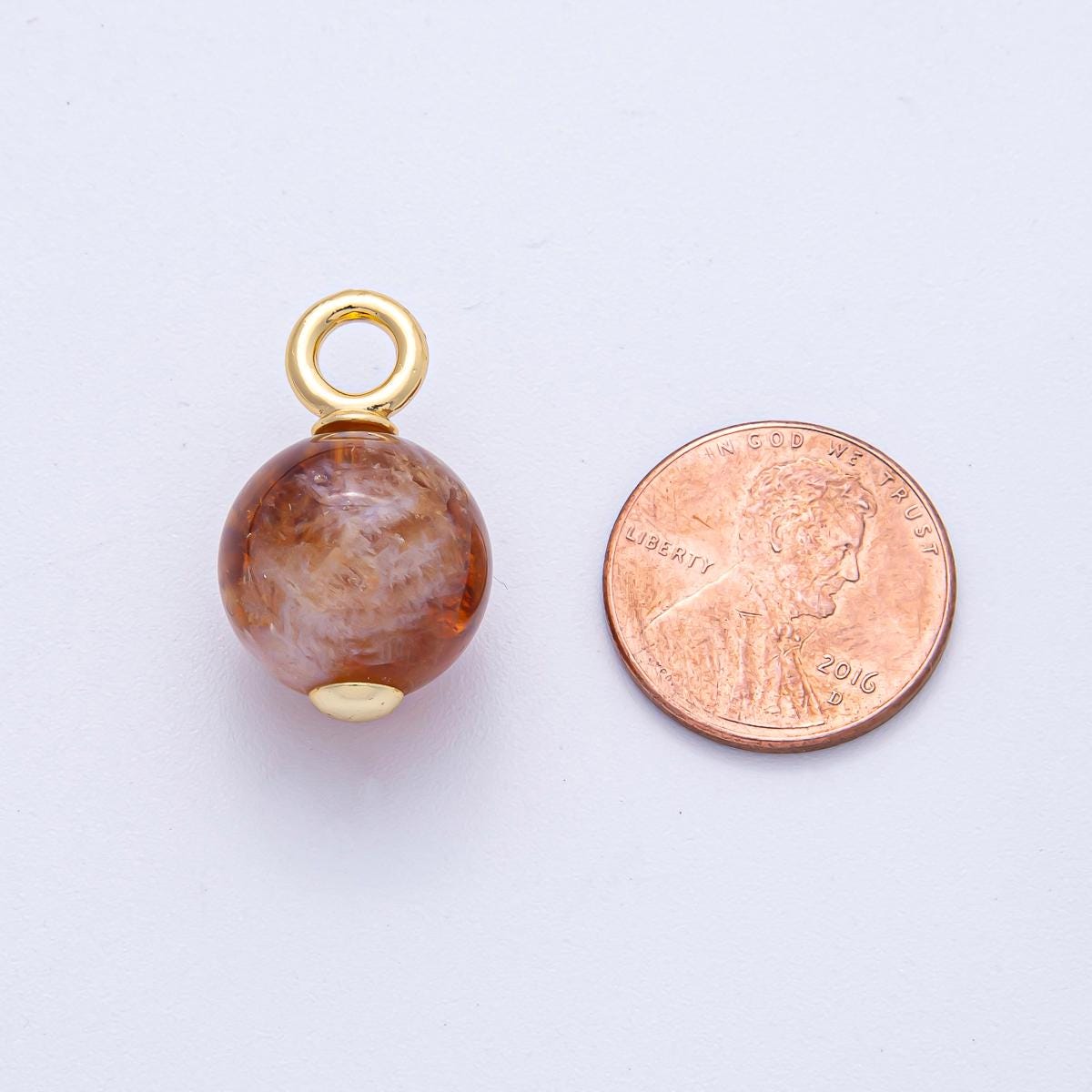 18k gold filled 15mm round Yellow Agate ball beads charm pendant | AK-049
