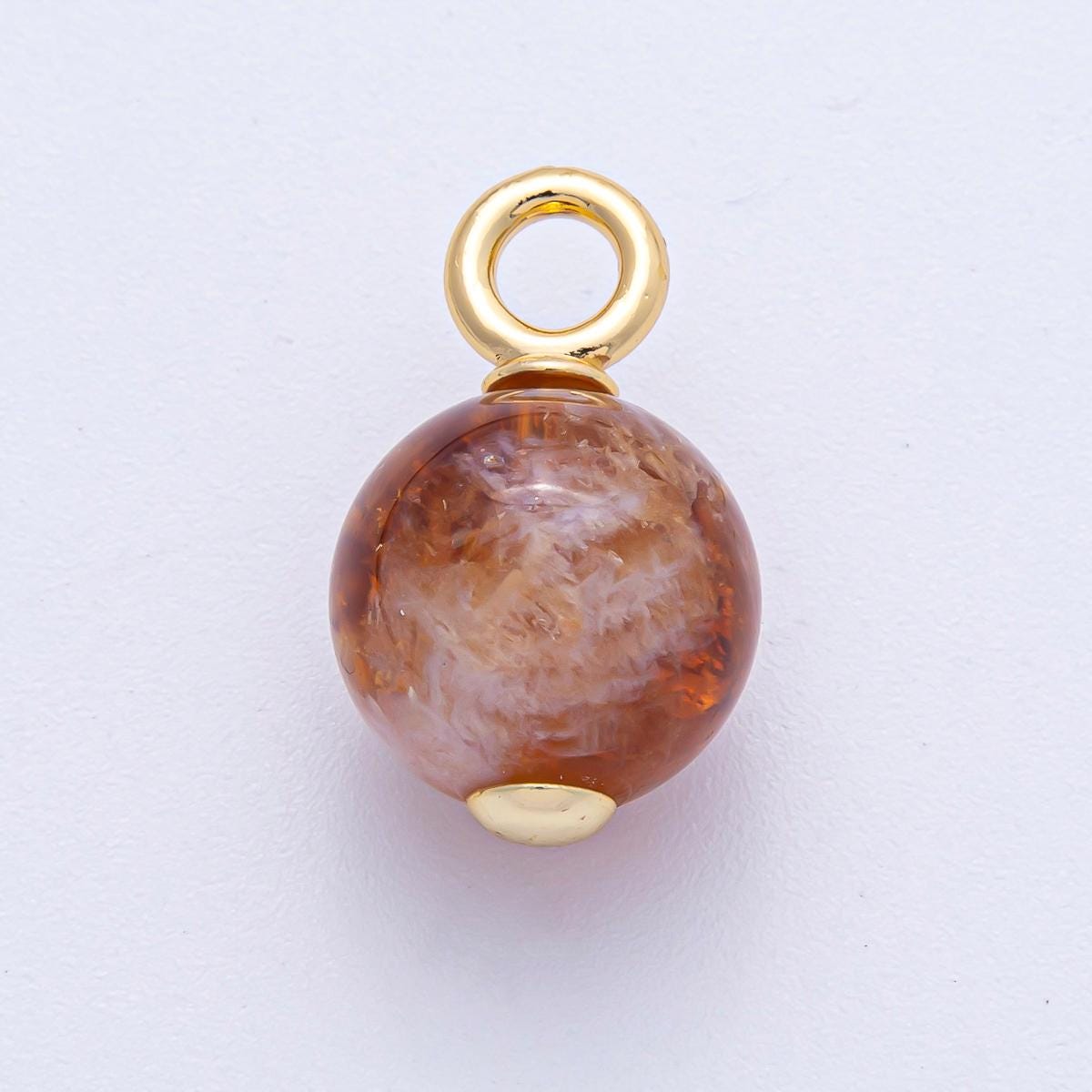 18k gold filled 15mm round Yellow Agate ball beads charm pendant | AK-049