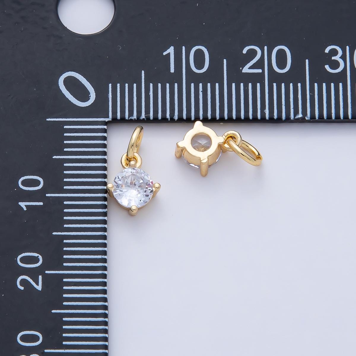 18k Gold Filled 7.9mm Large Clear CZ Crystal Charm Round Mini Luxury Finding DIY Jewelry Supply for Custom Necklace Bracelet | AK-026