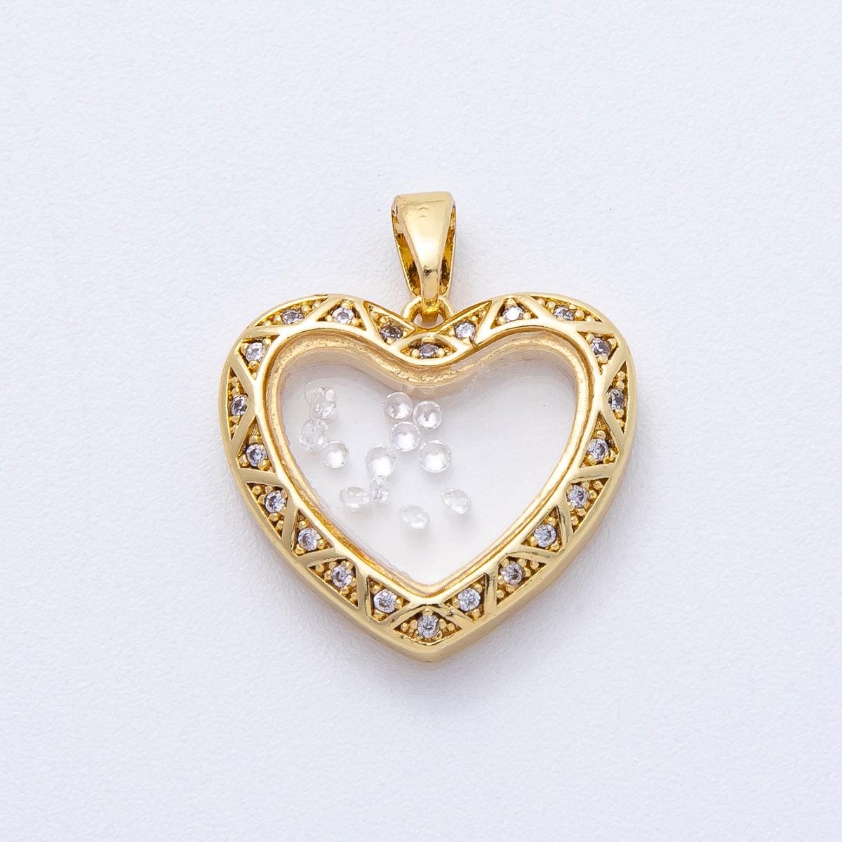 Dainty Heart Shaped Glass Case Pendant Floating Crystal Component Necklace AF-1223
