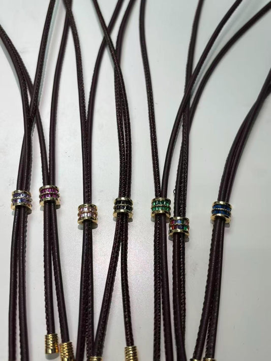 Dainty Brown Soft Leather feel Paracord Knot Tied Necklace for Cord Necklace Supply WA-375