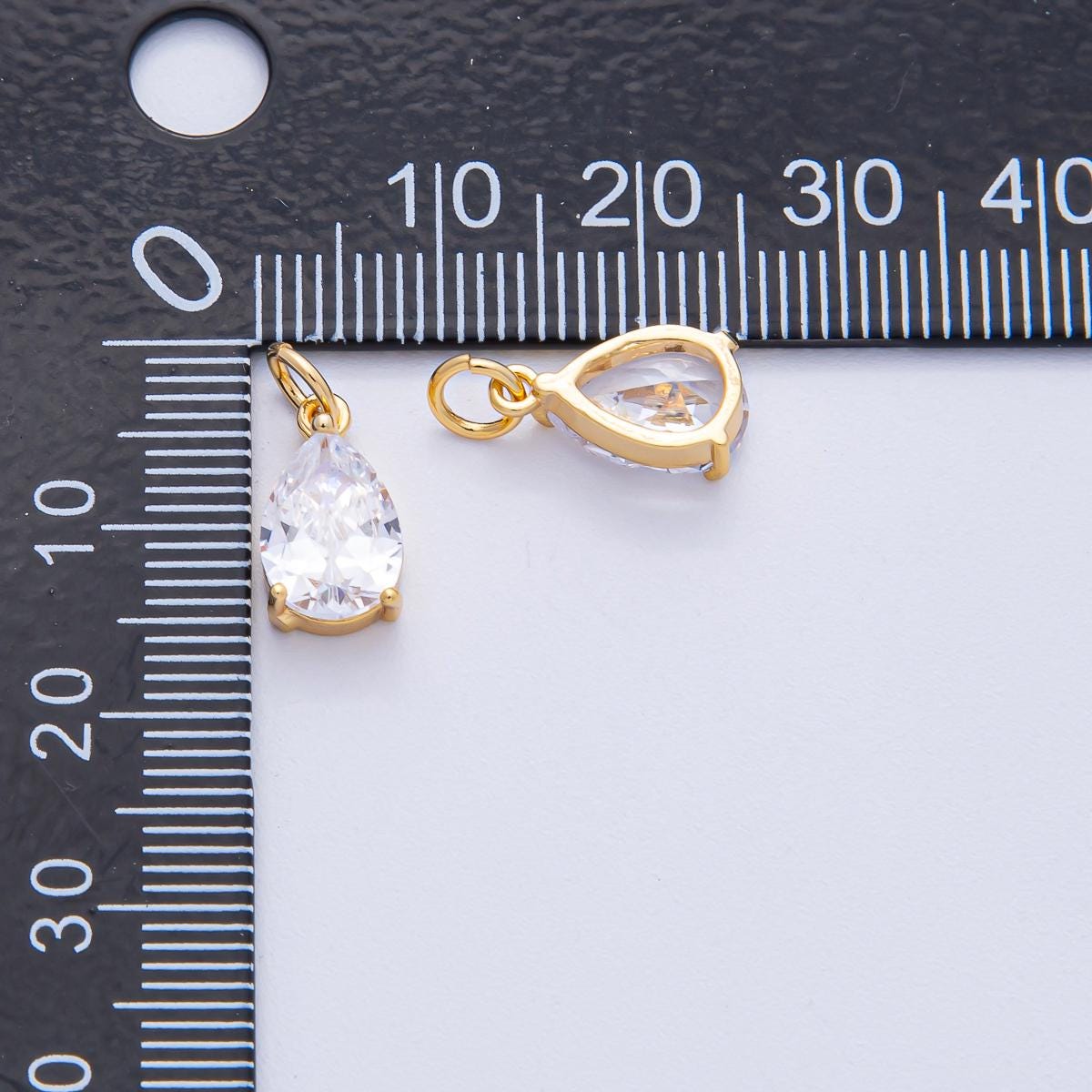 18k Gold Filled 12.7mm Clear CZ Crystal Charm Teardrop Mini Luxury Finding DIY Jewelry Supply for Custom Necklace Bracelet | AK-029