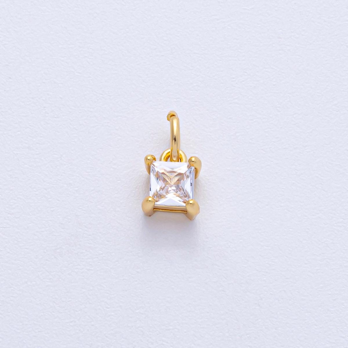 18k Gold Filled 6.3mm Clear CZ Crystal Charm Square Baguette Mini Luxury Finding DIY Jewelry Supply for Custom Necklace Bracelet | AK-030