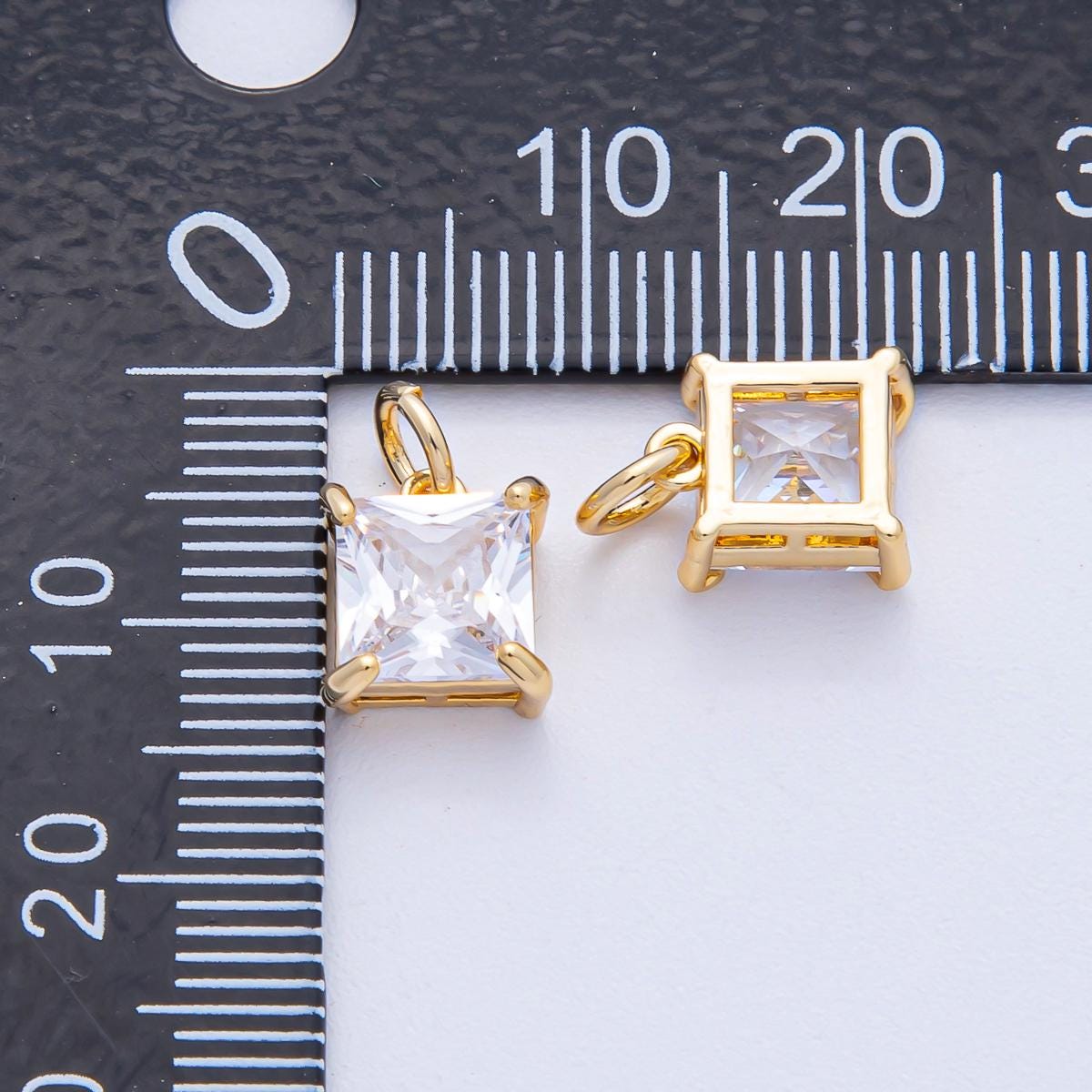 18k Gold Filled 9.7mm Clear CZ Square Baguette Mini Charm Elegant Finding DIY Jewelry Supply for Custom Necklace Bracelet | AK-033
