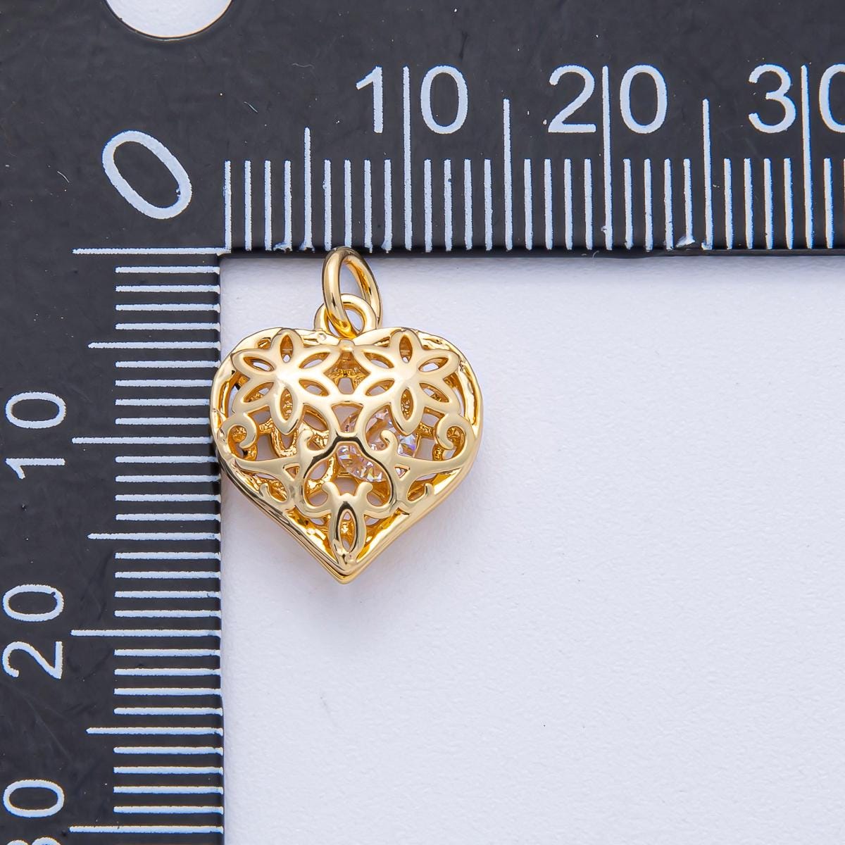 18K Gold Filled 14.8mm Filigree Open Chubby Heart Charm Romantic Floral Love Pendant DIY Jewelry Supply for Custom Necklace Bracelet | AK037