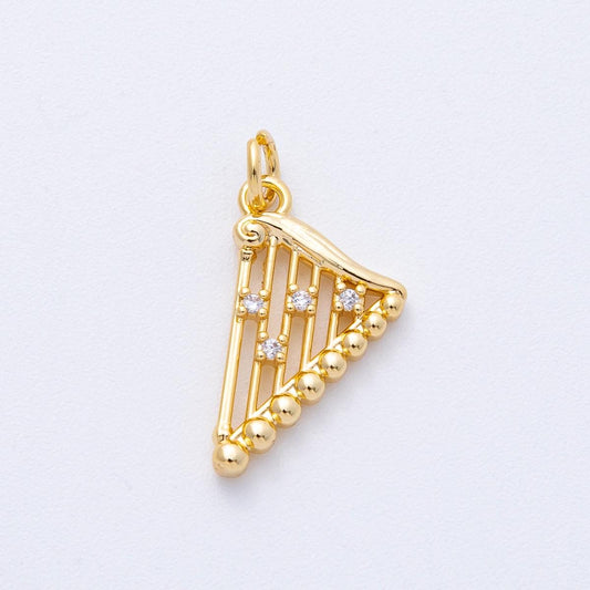 18k Gold Filled 19.2mm CZ Crystal Harp Instrument Charm Music Pendant DIY Custom Jewelry Supply Finding for Custom Necklace Bracelet | AK116