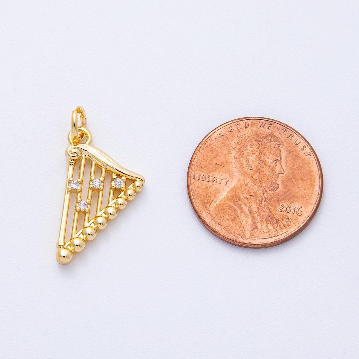 18k Gold Filled 19.2mm CZ Crystal Harp Instrument Charm Music Pendant DIY Custom Jewelry Supply Finding for Custom Necklace Bracelet | AK116