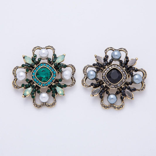 37.5mm Vintage Crystal & Pearl Brooch Antique Flower Pin Statement Piece for Coats Scarves Bags Elegant Fashion Accessory | BH006
