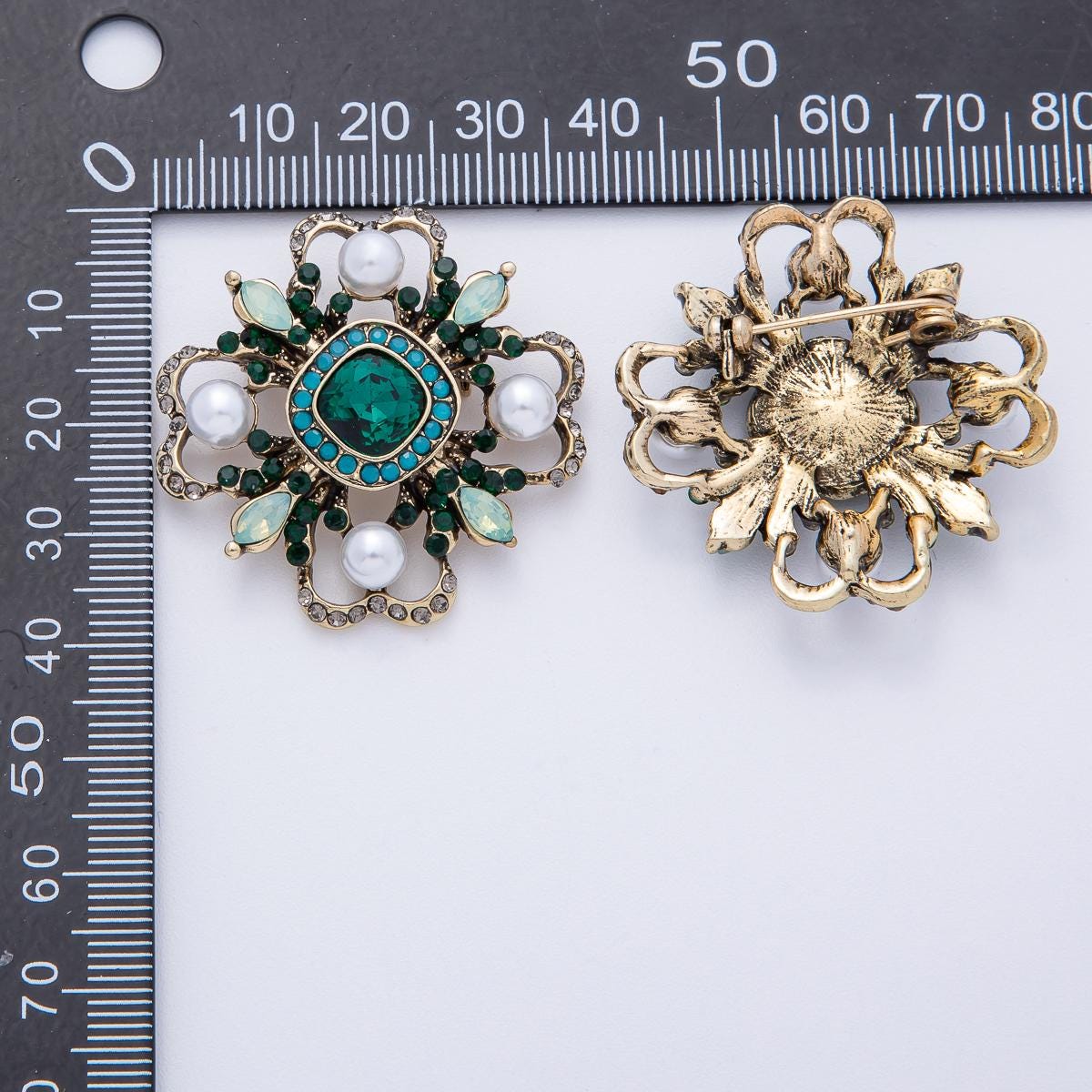 37.5mm Vintage Crystal & Pearl Brooch Antique Flower Pin Statement Piece for Coats Scarves Bags Elegant Fashion Accessory | BH006