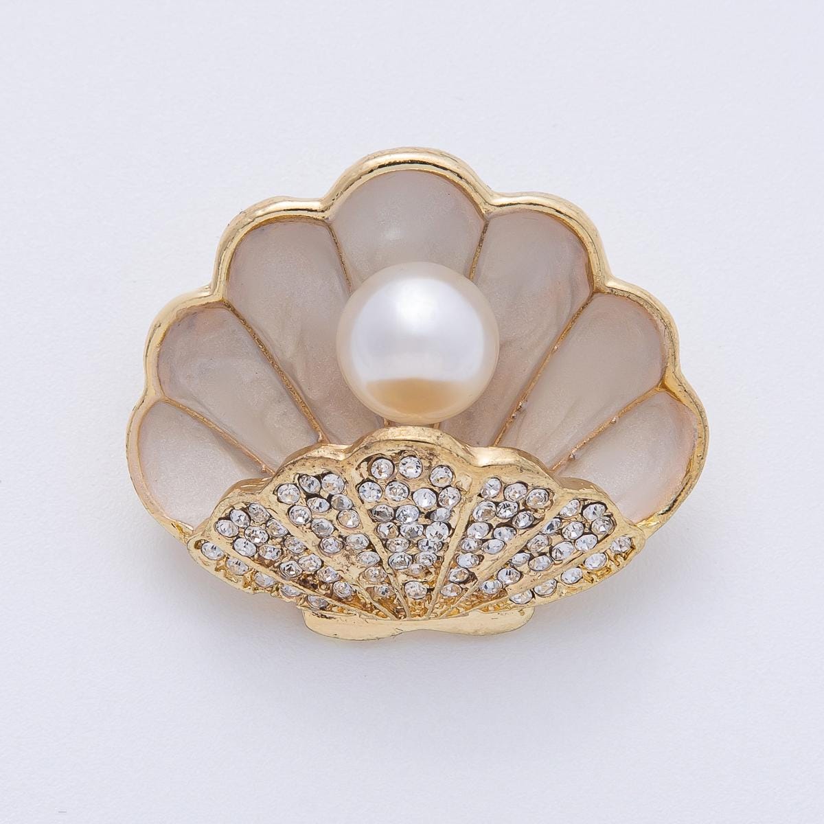 18k Gold Filled 35.2mm Micro Paved CZ Seashell Brooch with Freshwater Pearl Mermaid Aesthetic Pin for Coats Bags Scarves Jewelry | BH009