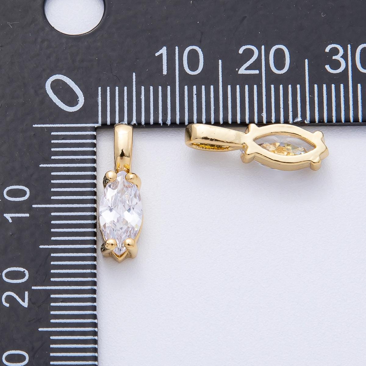 18k Gold Filled 16.6mm Clear CZ Marquise Mini Charm Elegant Finding DIY Jewelry Supply for Custom Necklace Bracelet Earring | H031