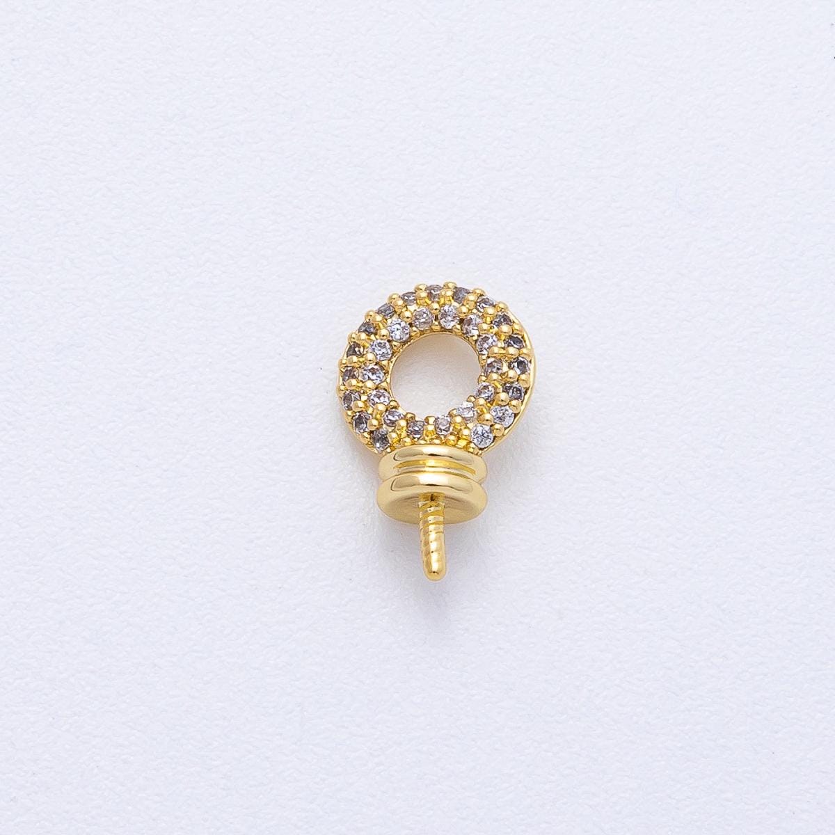 Micro Paved CZ 18k Gold Filled 0.7mm Peg Bail Hold for Half Drill Pearl and Bead Bail Charm Findings DIY Jewelry Making Supplies | Z1656