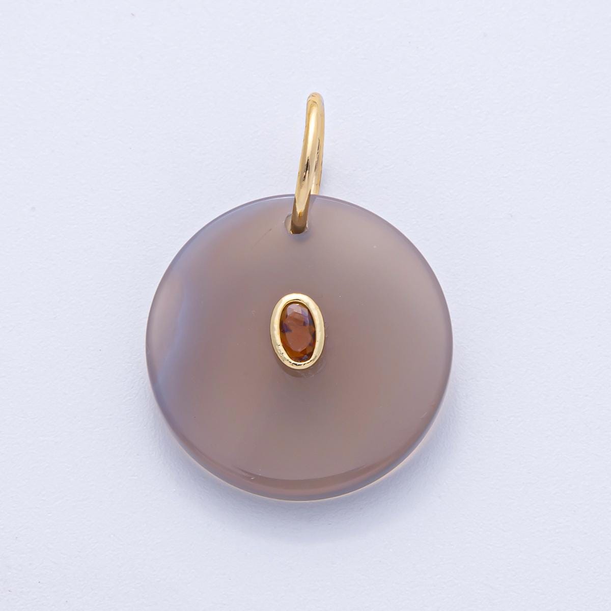 18K Gold Filled Circle Natural Stone with CZ Oval Gemstone for Necklace DIY Jewelry Making Supply Finding | AK053