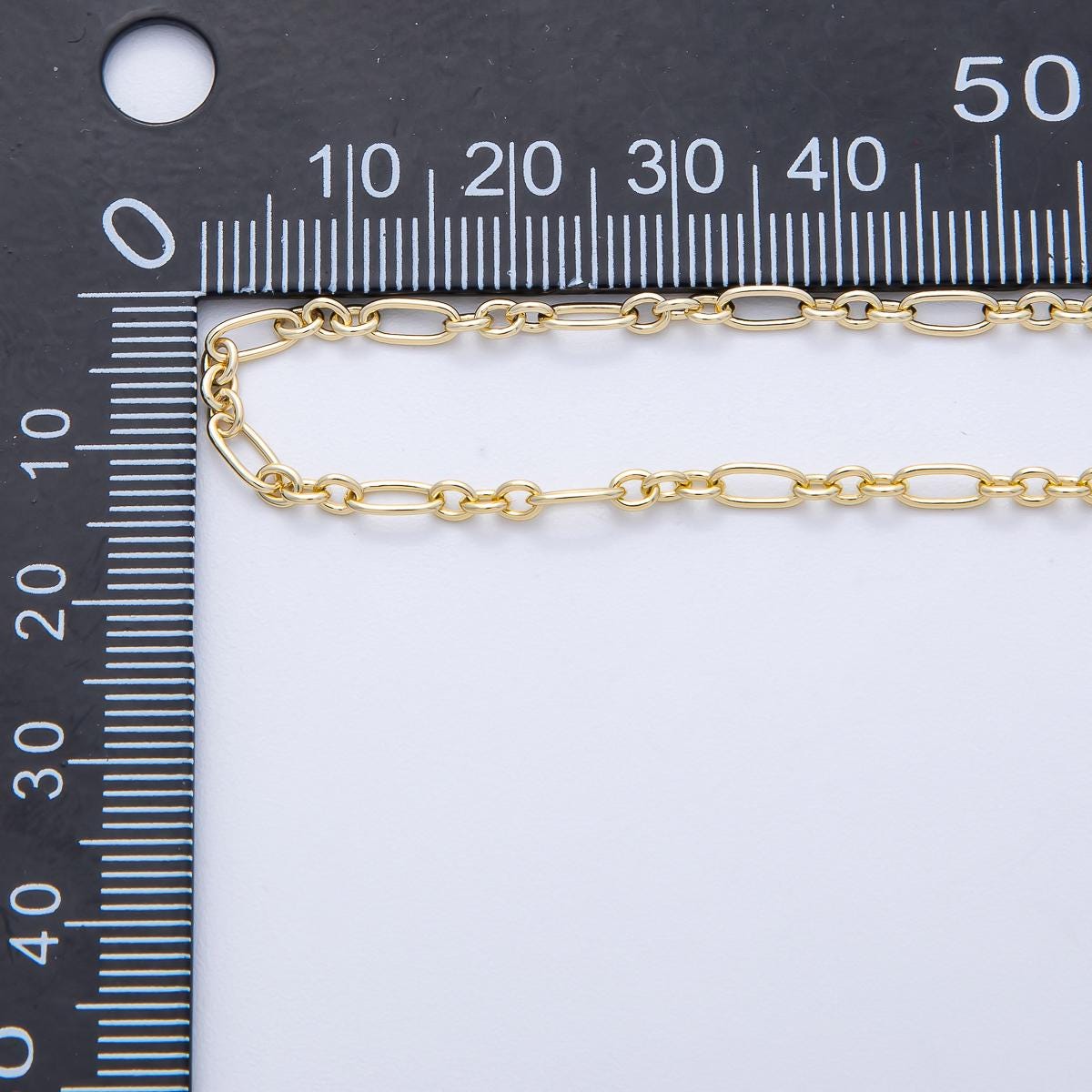 Gold figaro chain by yard, link cable link elongate chain by YARD, wholesale bulk roll chain jewelry making 11.5x3 mm | ROLL-1818