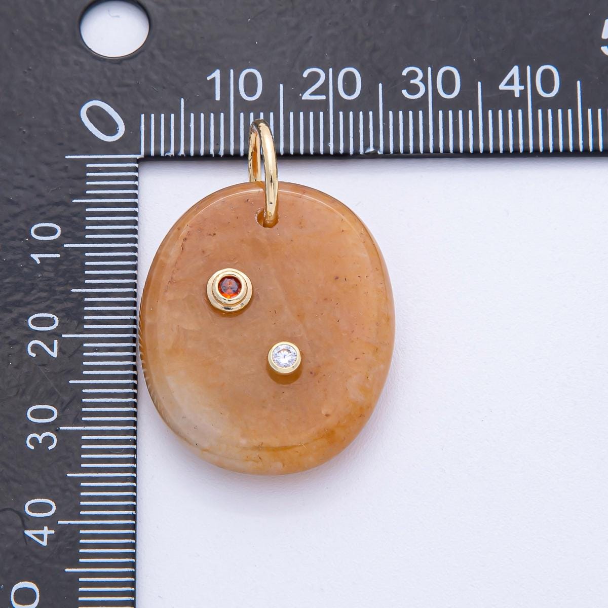 18K Gold Filled Natural Stone Pendant Geometric Oval Charm with Double CZ Gem Necklace for DIY Jewelry Making Supply Necklace | AK060