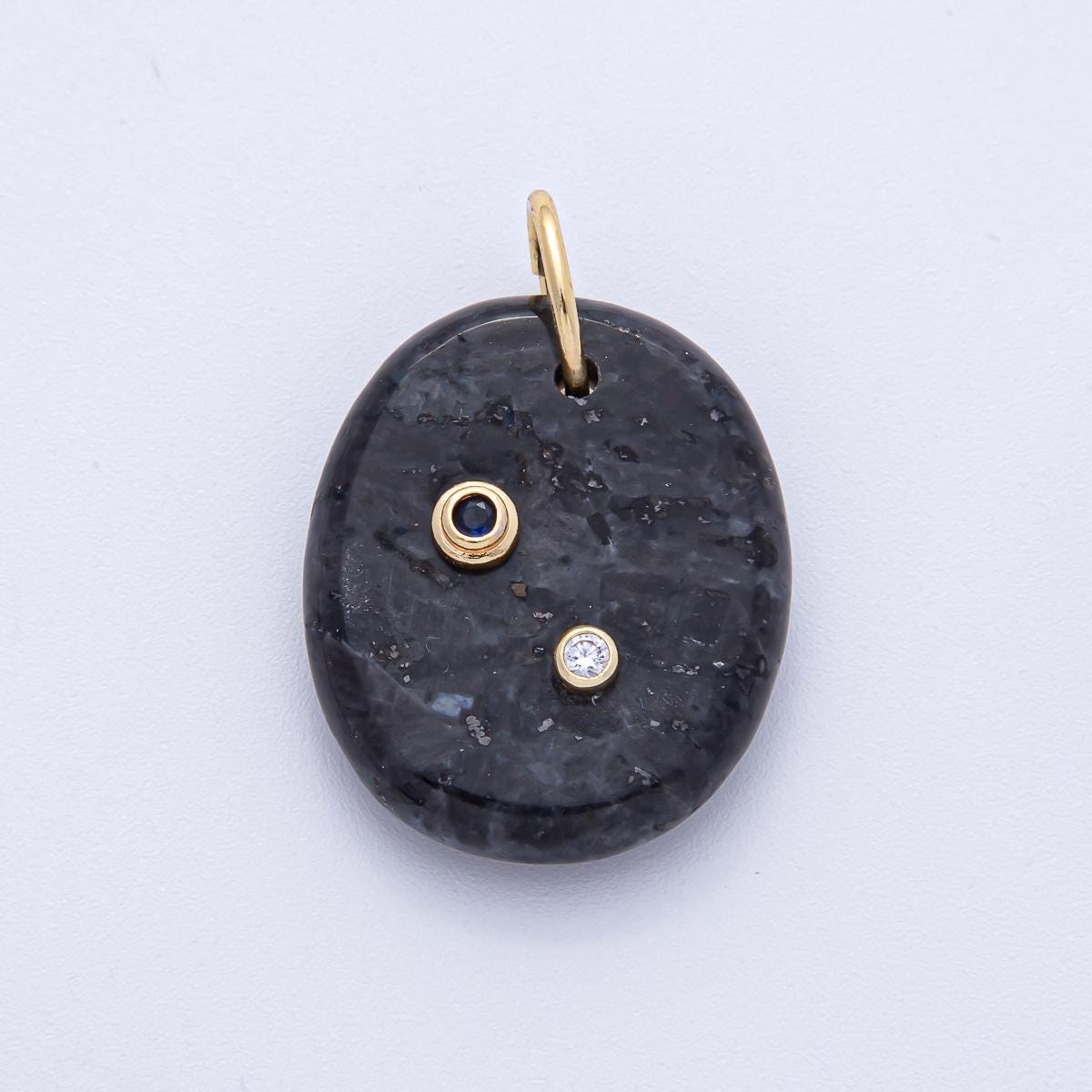 18K Gold Filled Natural Stone Pendant Geometric Oval Charm with Double CZ Gem Necklace for DIY Jewelry Making Supply Necklace | AK060