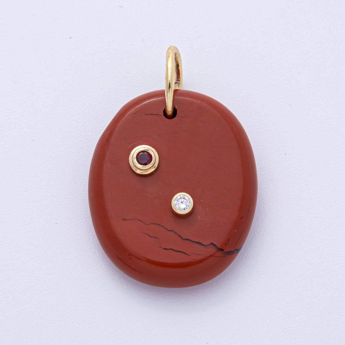 18K Gold Filled Natural Stone Pendant Geometric Oval Charm with Double CZ Gem Necklace for DIY Jewelry Making Supply Necklace | AK060