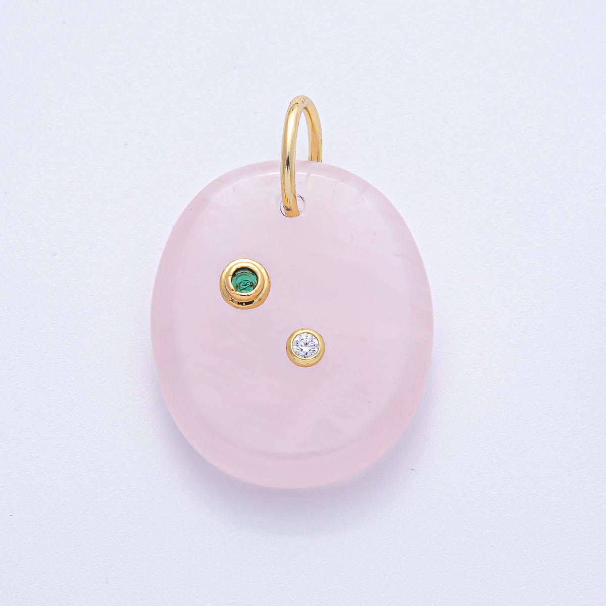 18K Gold Filled Natural Stone Pendant Geometric Oval Charm with Double CZ Gem Necklace for DIY Jewelry Making Supply Necklace | AK060