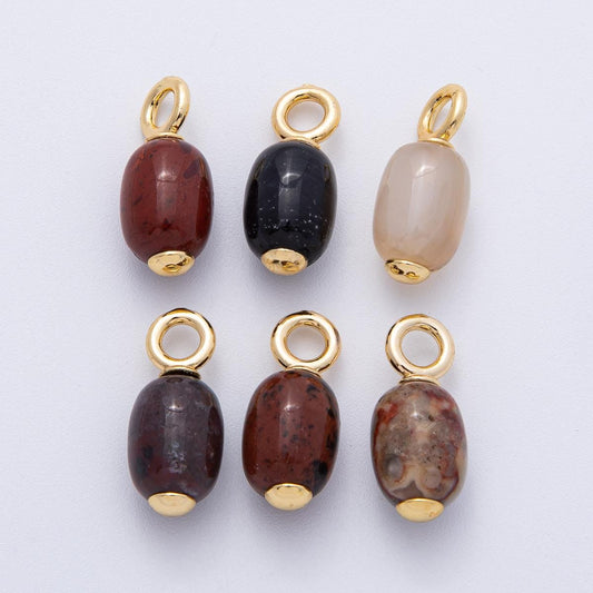 18k gold filled charm natural gemstone Dark Brown Red Black Fall Inspired Barrell Tube bail pendant | AK140