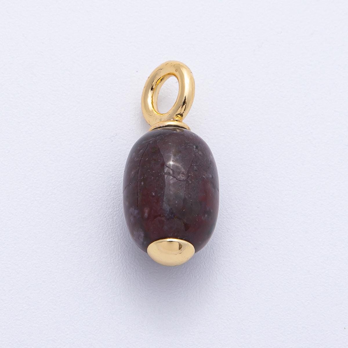 18k gold filled charm natural gemstone Dark Brown Red Black Fall Inspired Barrell Tube bail pendant | AK140