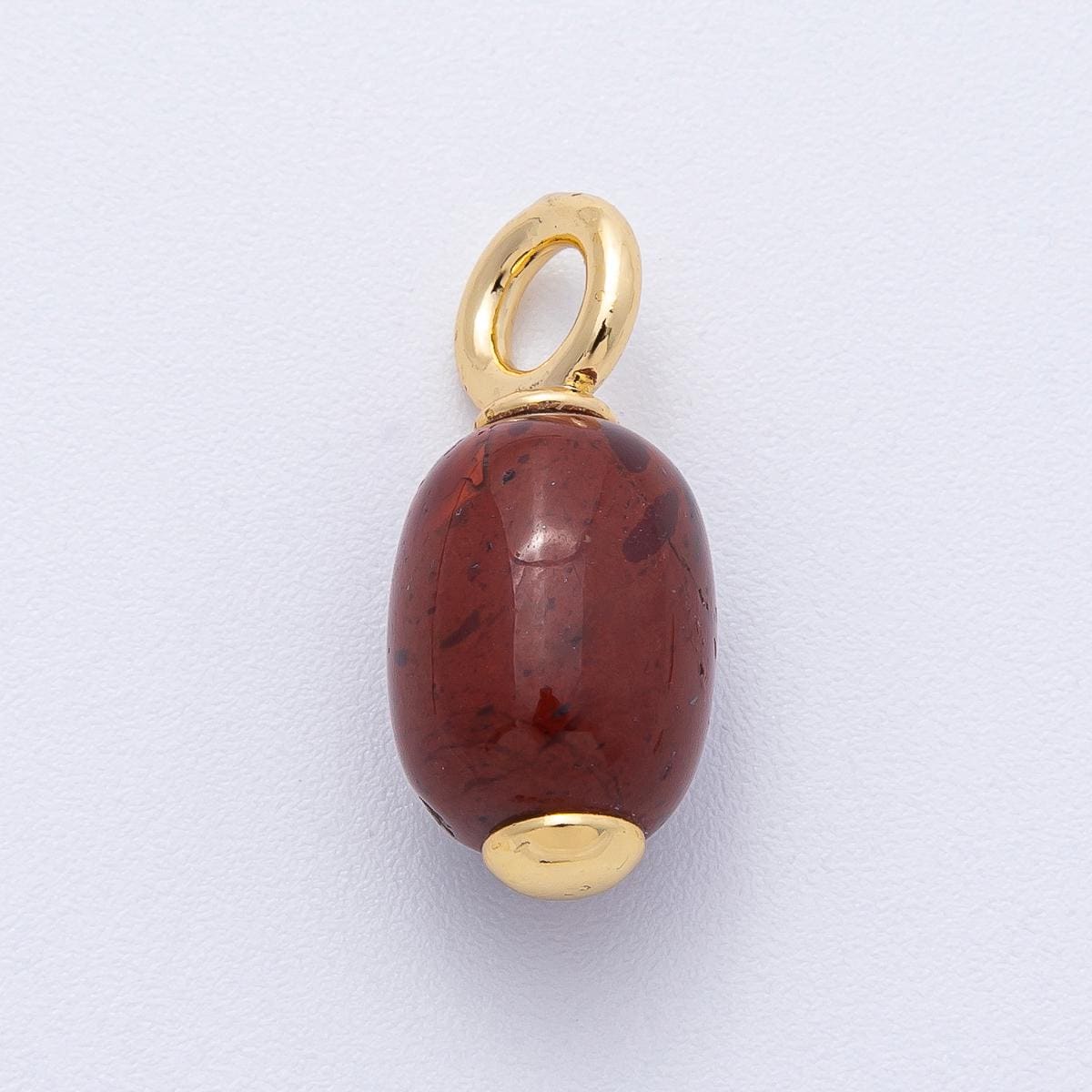 18k gold filled charm natural gemstone Dark Brown Red Black Fall Inspired Barrell Tube bail pendant | AK140