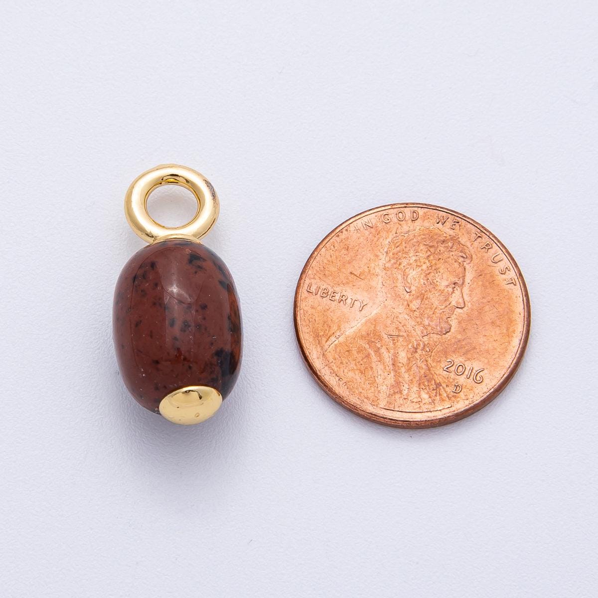 18k gold filled charm natural gemstone Dark Brown Red Black Fall Inspired Barrell Tube bail pendant | AK140