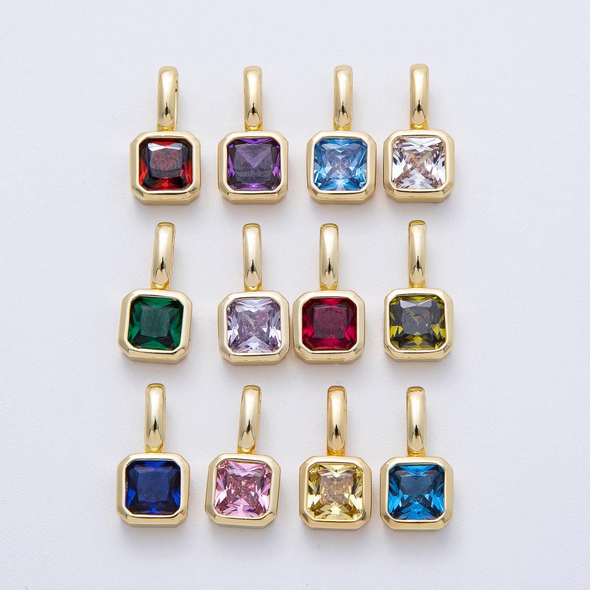 18K Gold Filled 15.1mm Birthstone Baguette CZ Pendant Dainty DIY Jewelry Supply Finding for Custom Necklace Bracelet Earring | AF1237