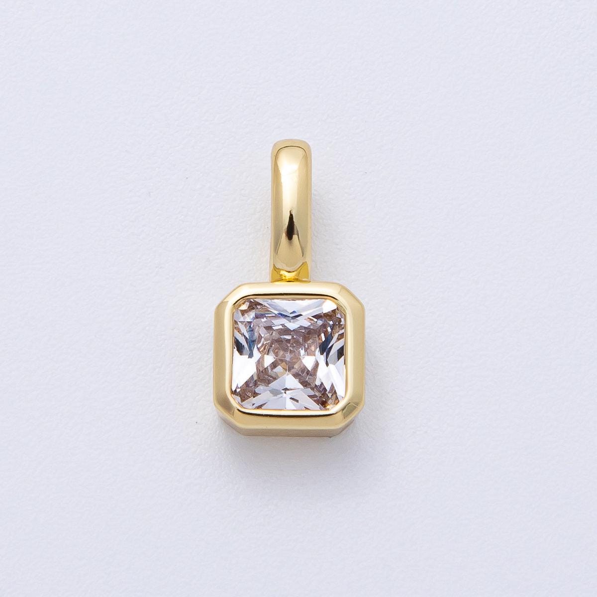18K Gold Filled 15.1mm Birthstone Baguette CZ Pendant Dainty DIY Jewelry Supply Finding for Custom Necklace Bracelet Earring | AF1237