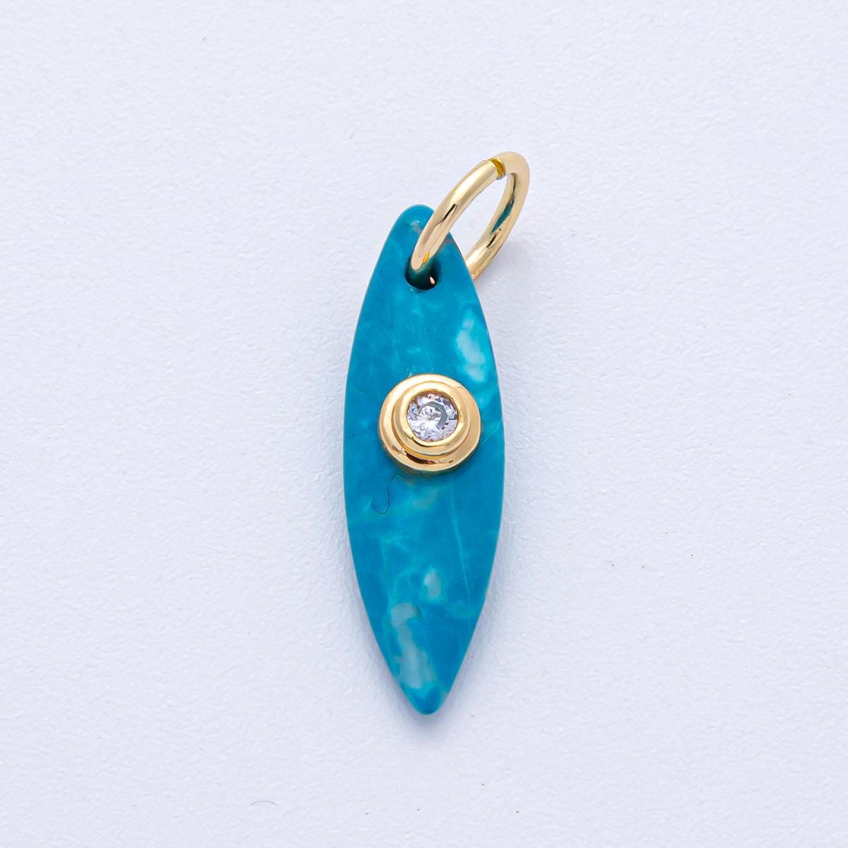 18K Gold Filled Marquise Natural Stone Pendant GemStone Charm Necklace with CZ Stone for DIY Jewelry Making Supply AK127
