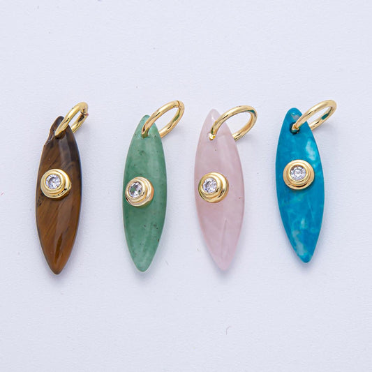 18K Gold Filled Marquise Natural Stone Pendant GemStone Charm Necklace with CZ Stone for DIY Jewelry Making Supply AK127