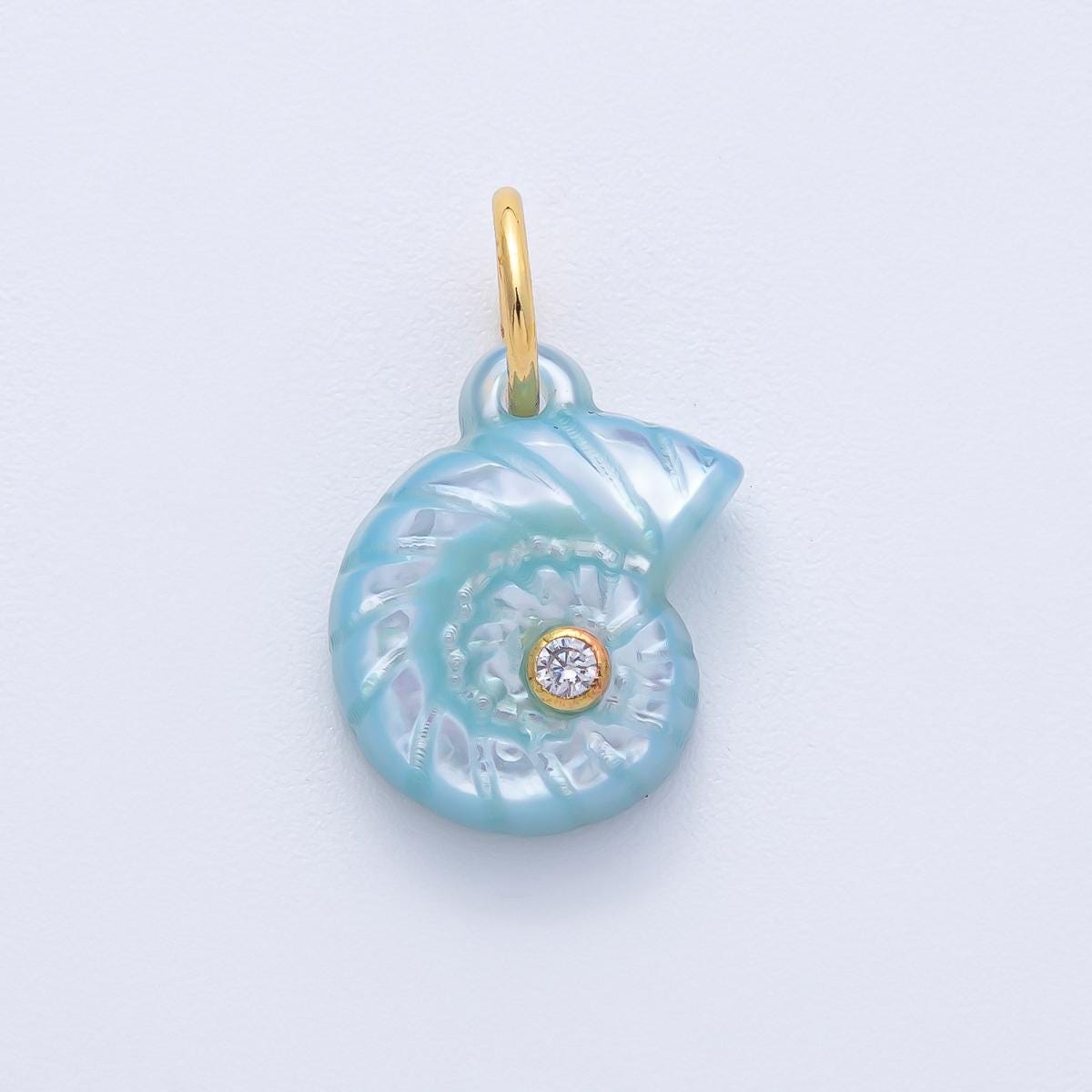 18k Gold Filled Clam Seashell Charm with Clear CZ in Center Multicolor Ocean Inspired DIY Jewelry Supply Custom Necklace Bracelet | AK135