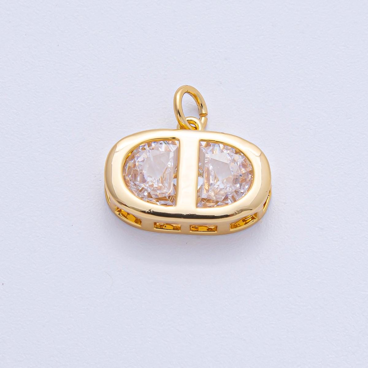 18K Gold Filled 16.6mm Clear CZ Oval Mariner Anchor Charm Pendant Connector for Necklace or Bracelet DIY Jewelry Supply Finding | AK-039