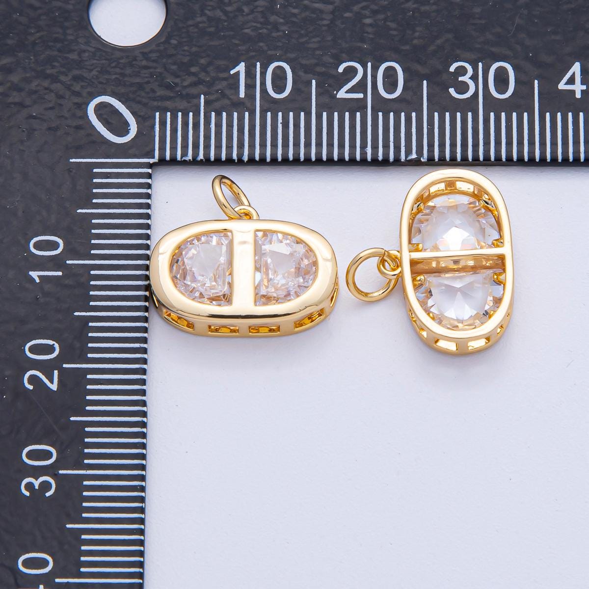 18K Gold Filled 16.6mm Clear CZ Oval Mariner Anchor Charm Pendant Connector for Necklace or Bracelet DIY Jewelry Supply Finding | AK-039