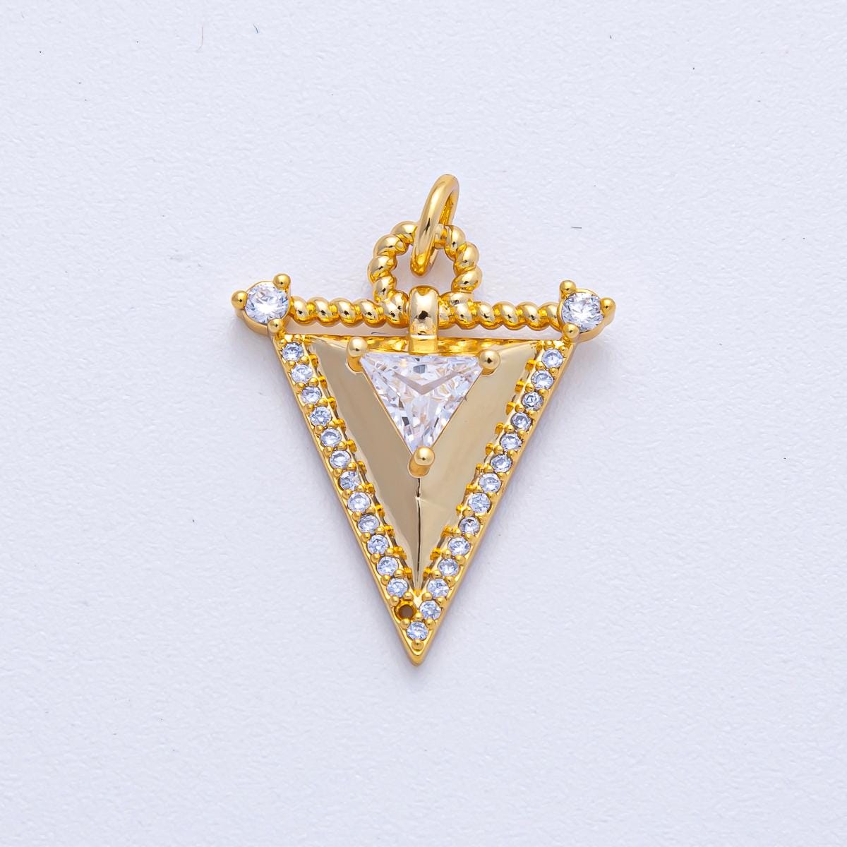 18K Gold Filled 21.6mm Micro Paved CZ Croissant Triangle Geometric Charm Connector Pendant for Necklace DIY Jewelry Supply | AK-040