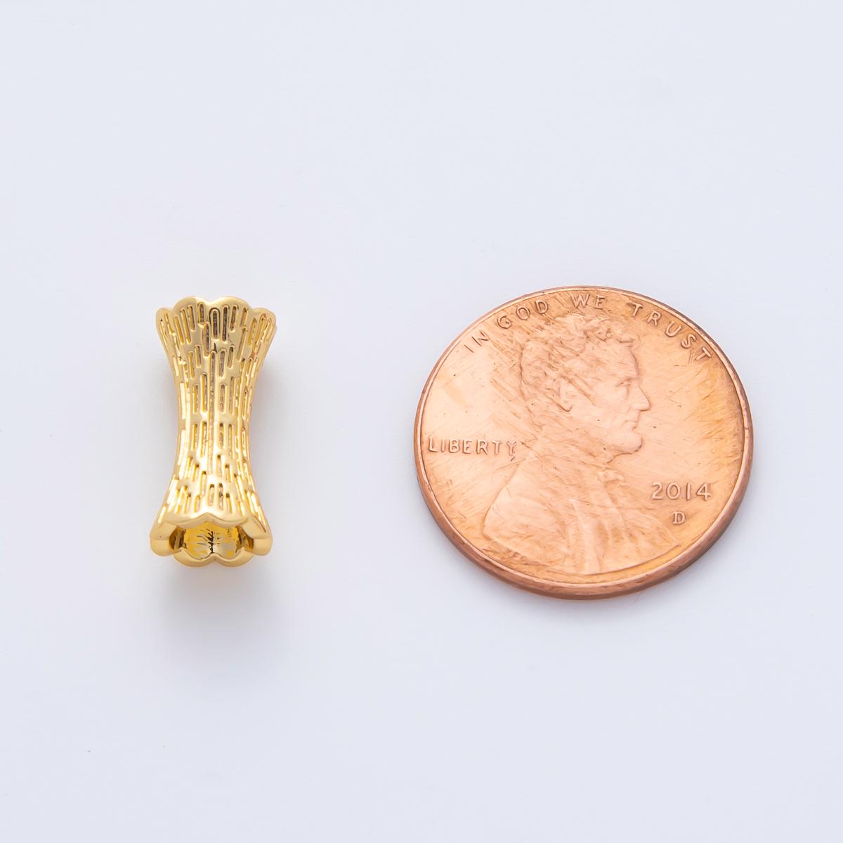 18K Gold Filled 13.8mm Long Textured Cylinder Hourglass Bead Spacer DIY Jewelry Supply Finding for Custom Necklace & Bracelet | B-546